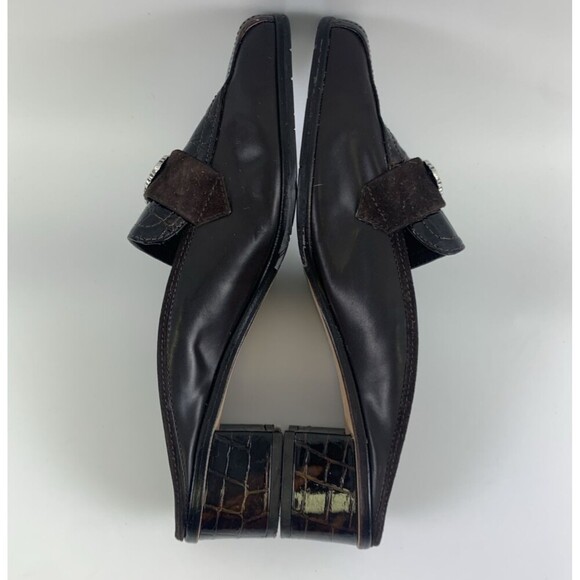 Brighton Avery Heel Mule Brown Croc Leather Slip On Medallion Round Womens 7.5 - Picture 10 of 14